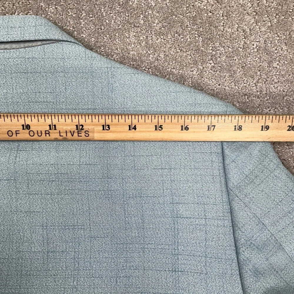 Johnny Carson Suit Mens 41R 35W 31L Light Blue Windowpane 70s Style Retro Kitsch